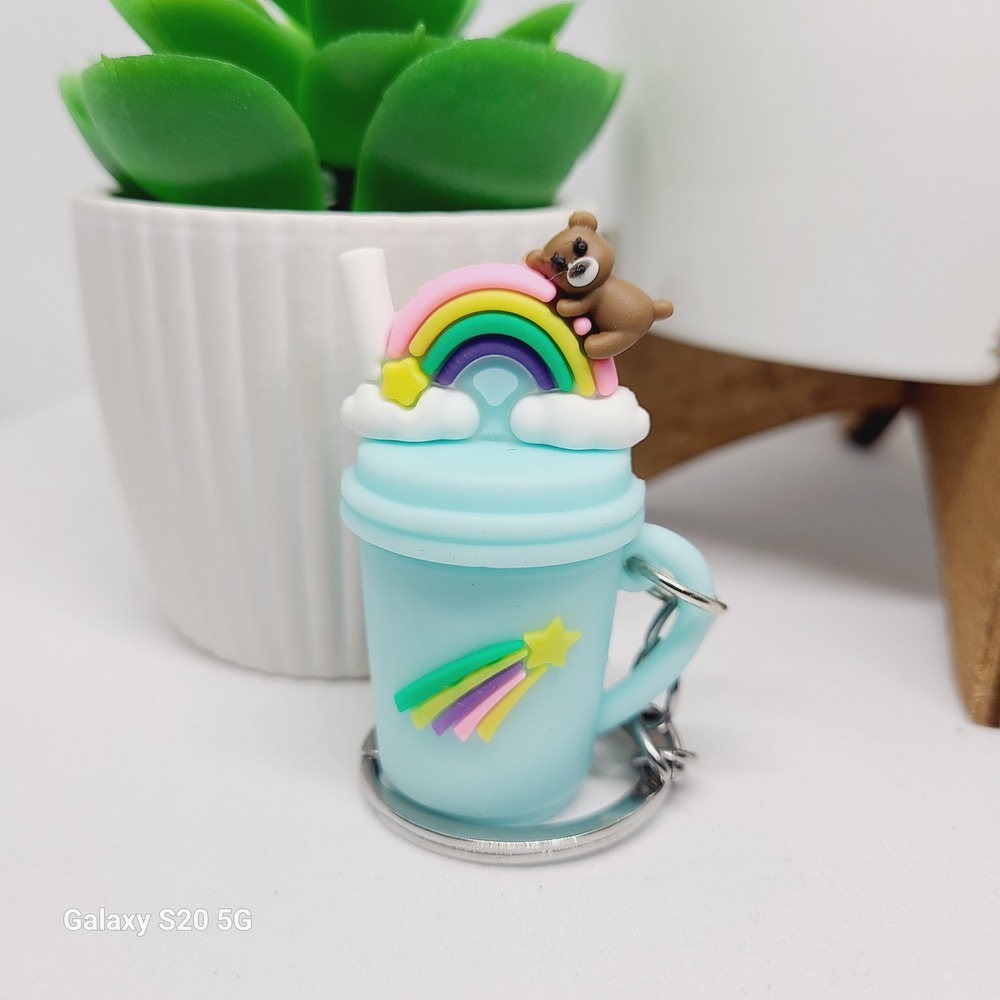 Cute Bear Rainbow Drink Keychain Charm Bag Purse‎ Decoration NWOT Gift